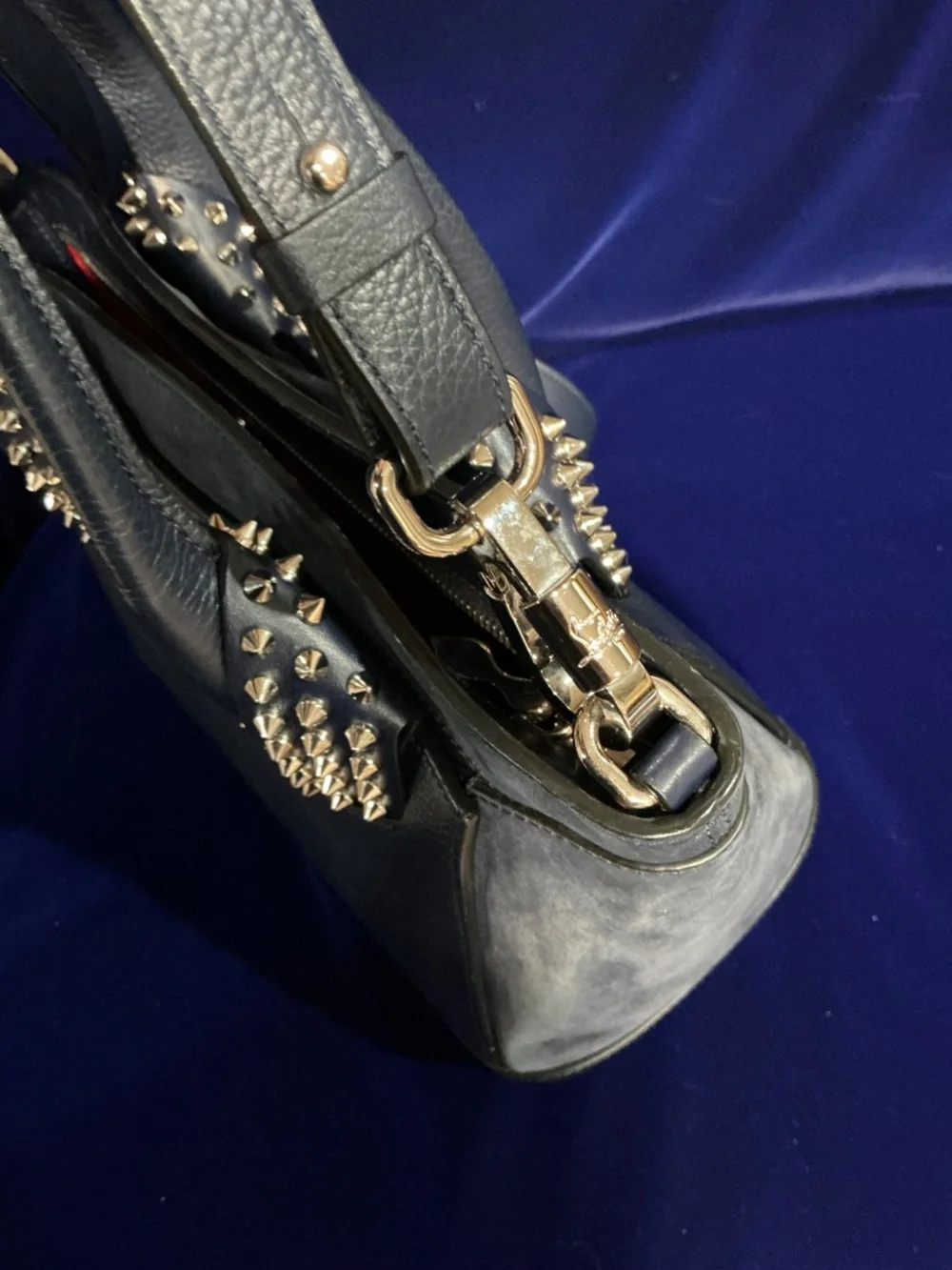 Christian Louboutin Navy Blue Top Handle Spiked 2way Eloise Satchel/Tote Bag - Picture 5 of 11